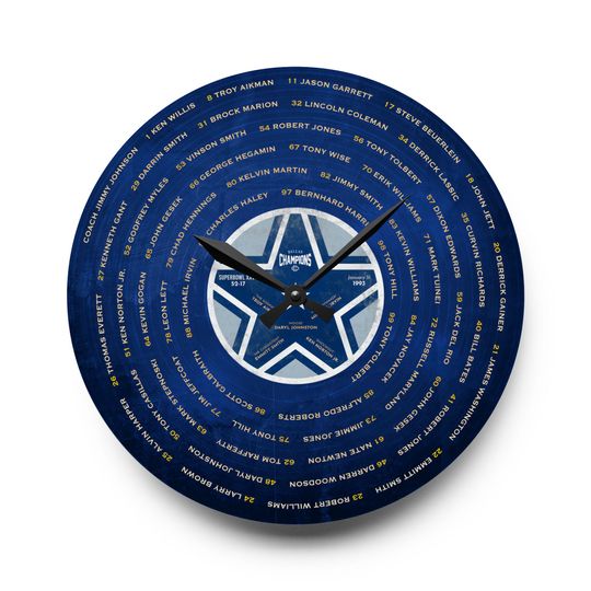 Dallas Cowboys Super Bowl XXVII Acrylic Wall Clock | 1992 Championship Roster