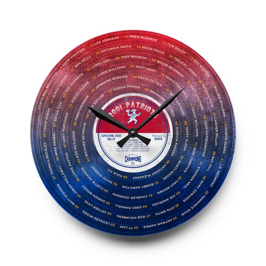 Patriots 2001 Super Bowl Champions Acrylic Wall Clock | New England Championship Roster