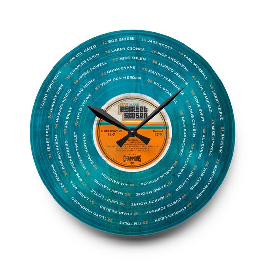 1972 Miami Dolphins Perfect Season | Acrylic Record-Inspired Vintage Wall Clock | Super Bowl VII Champs