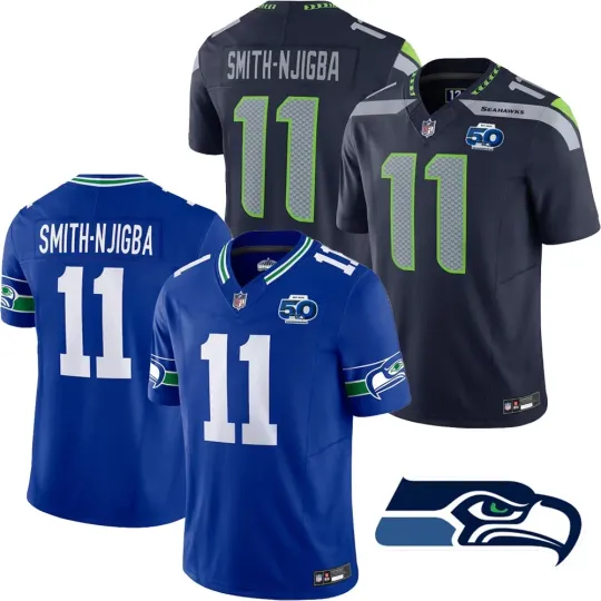 Discover Jaxon Smith-Njigba #11 Seahawks 50th Season Men's Jersey Royal/Navy