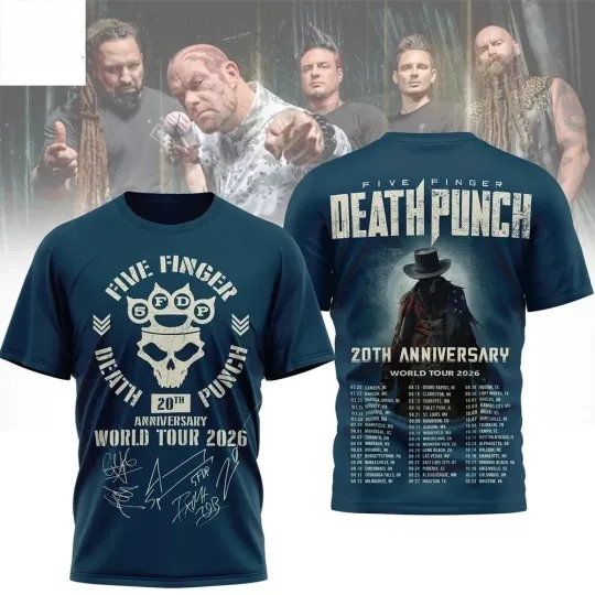 Discover Five Finger Death Punch 20Th Anniversary World Tour 2026 3D T-Shirt