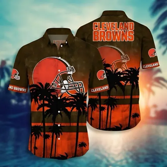 Discover Cleveland Football Sunset Palm Hawaiian, Gift For Fans, Gift For Friends