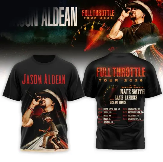 Jason Aldean Full Throttle Tour 2026 3D All over Print T-Shirt