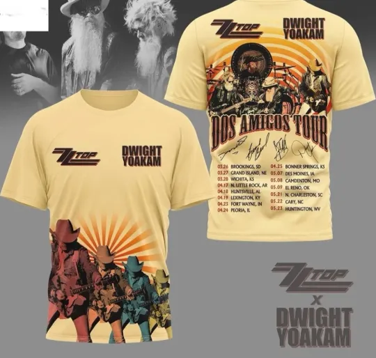 ZZ Top Dwight Yoakam Dos Amigos Tour 2026 3D T-Shirt