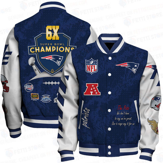 New England Patriots 6X Champions Print Baseball Jacket