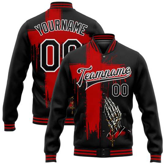 Discover Custom Gothic Crosses Varsity Letterman Jacket Black Red White