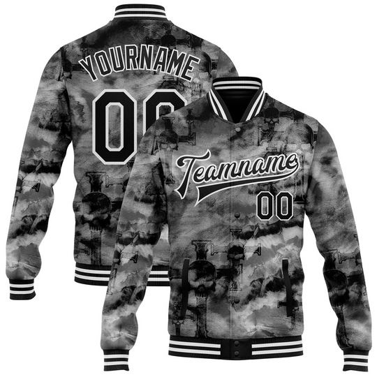 Discover Custom Gothic Crosses Varsity Letterman Jacket Tie Dye Black White