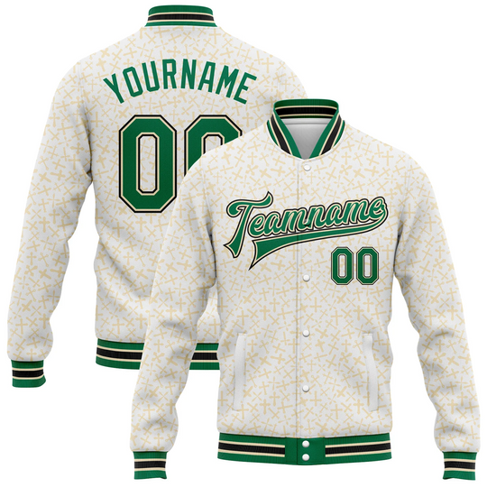 Discover Custom Crosses Varsity Letterman Jacket White Kelly Green Cream Black