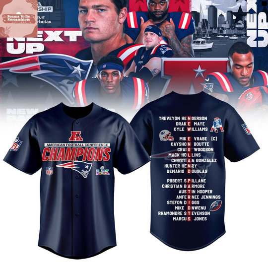 New England Patriots AFC Champions 25-26 Locker Room Trophy Baseball Jersey