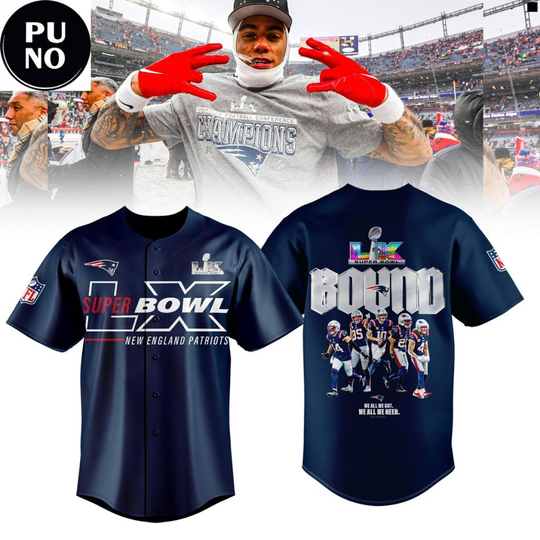 New England Patriots AFC Champions Super Bowl LX Bound Baseball Jersey