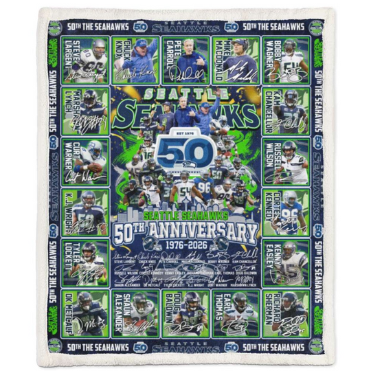 Seahawks 50th Anniversary Throw Blanket 1976-2026