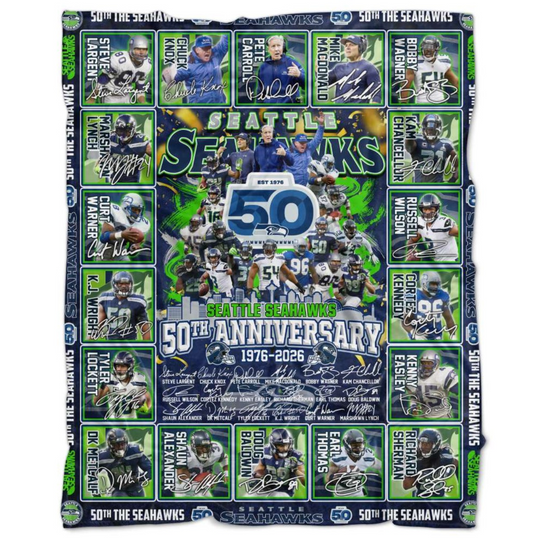 Seahawks 50th Anniversary Throw Blanket 1976-2026
