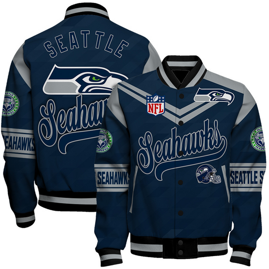 Discover Seattle Seahawks American Football League Pattern Baseball Jacket