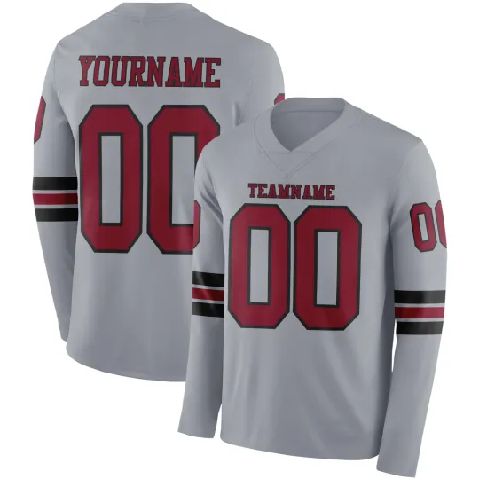 Discover Custom Gray Crimson-Black Long Sleeve Football Jersey