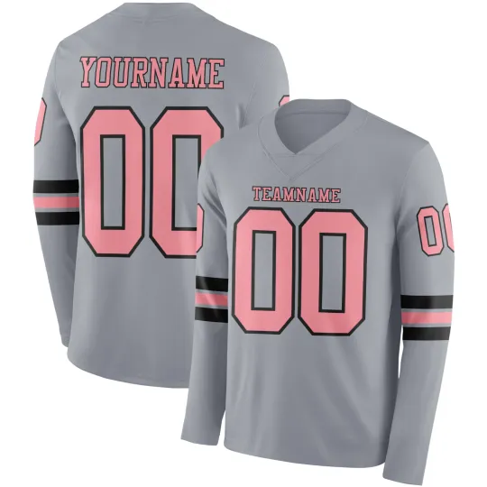 Discover Custom Gray Medium Pink-Black Long Sleeve Football Jersey