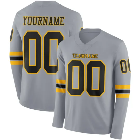 Discover Custom Gray Black-Gold Long Sleeve Football Jersey