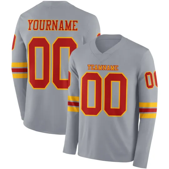 Discover Custom Gray Red-Gold Long Sleeve Football Jersey