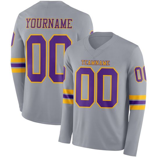 Discover Custom Gray Purple-Gold Long Sleeve Authentic Football Jersey
