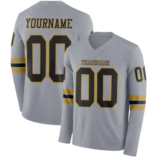 Discover Custom Gray Black-Old Gold Long Sleeve Authentic Football Jersey