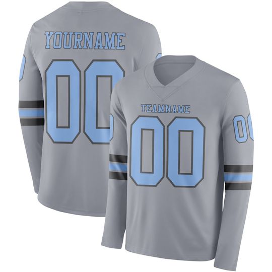 Discover Custom Gray Light Blue-Steel Gray Long Sleeve Authentic Football Jersey