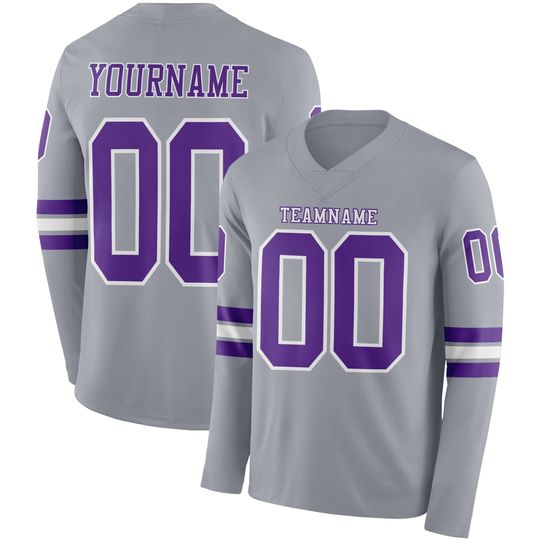 Discover Custom Gray Purple-White Long Sleeve Authentic Football Jersey