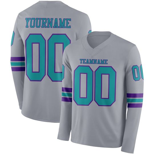 Discover Custom Gray Teal-Purple Long Sleeve Authentic Football Jersey