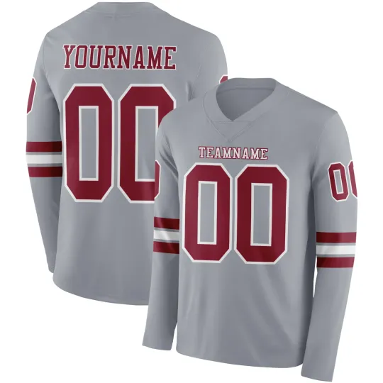 Discover Custom Gray Crimson-White Long Sleeve Authentic Football Jersey