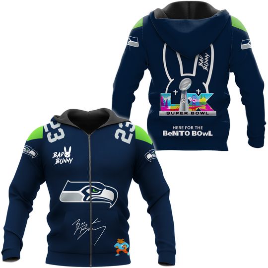 Personalized Seahawks Bad Bunny Bowl LX 2025 2026 Zipper Hoodie