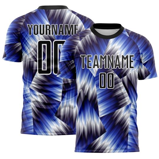 Custom Black Royal-White Lines Sports Sublimation Soccer Uniform Jersey