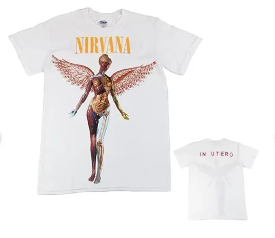 Nirvana Men's T-Shirt In Utero Logo Graphic Double Sided T-Shirt