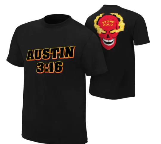 Black Stone Cold Steve Austin Red Skull Double Sided T-Shirt