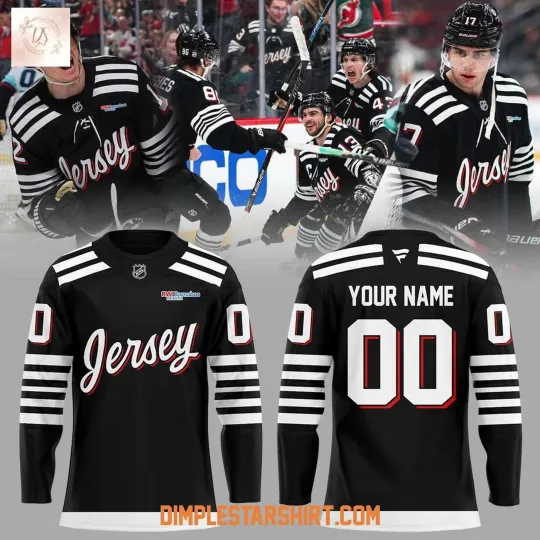 Discover Personalized New Jer.sey Devils Black Uniform Hockey Shirt Unisex Men's Fan Gear