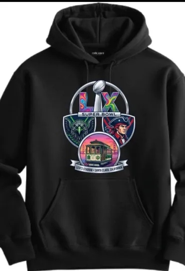 Super Bowl Lx Football 2026 Black Hoodie San Francisco Adult Unisex