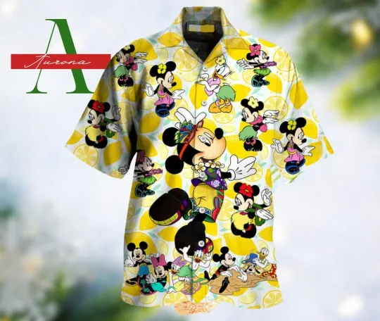 Discover Disney Mickey Minnie Mouse Dancing Lemonade Summer Beach Aloha Hawaiian Shirt