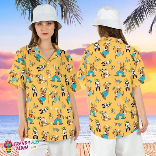 Discover Goofy Disney Friends Summer Hawaiian Vacation Button Up Shirt