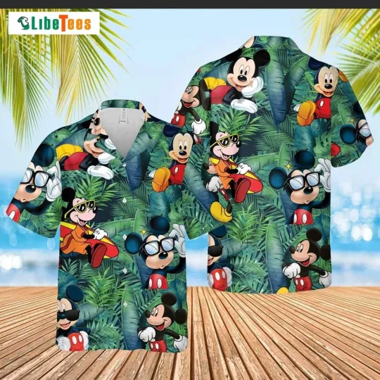 Discover Disney Mickey Mouse Green Forest Vacation Aloha Hawaiian Shirt