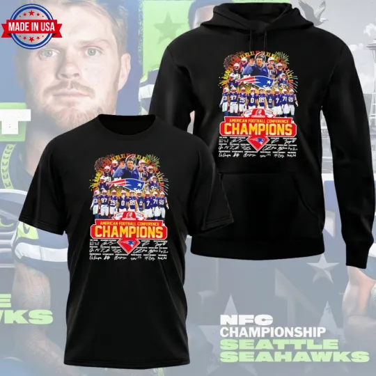 Discover NE Patriots 2025 AFC Champions Signatures Hoodie