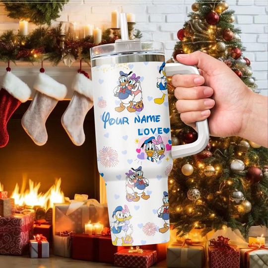 Discover Custom Donald and Daisy Disney 40 oz Insulated Tumbler with Handle for Travel and Gift