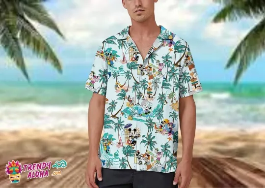 Discover Disney World Mickey & Friends Hawaiian Button Shirt