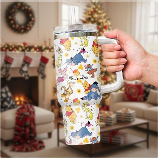 Discover Personalized Winnie The Pooh and Friends 40 oz Tumbler with Handle for Christmas and Birthday Gift for Her