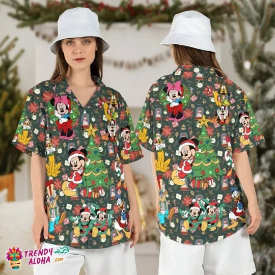 Discover Disney Mickey Friends Christmas Disneyland Xmas Party Aloha Holiday Shirt