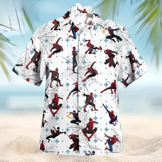Discover Disney Marvel Spider Man White Hawaiian Shirt