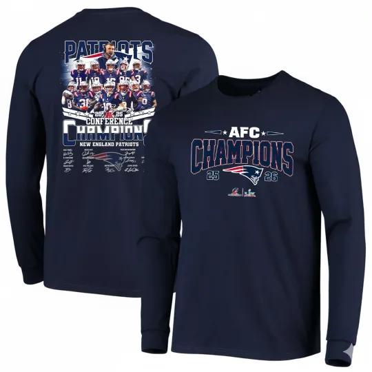Discover New England Patriots AFC Champions 2025 Long Sleeve, Gift For Fans