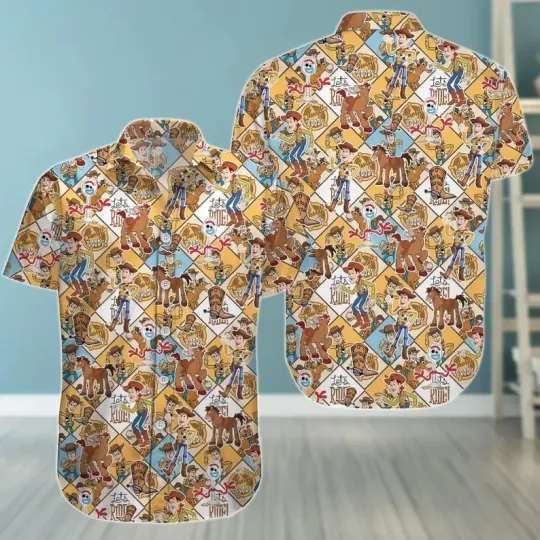 Discover Disney Toy Story Cowboy Woody Let’s Ride Man Plaid Hawaiian Shirt