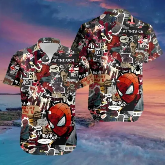Discover Disney Marvel Spider Man Sticker Collage Summer Vacation Hawaiian Shirt