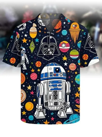 Discover Disney Star Wars Vintage R2-D2 Astromech Droid Vintage Black Hawaiian Shirt
