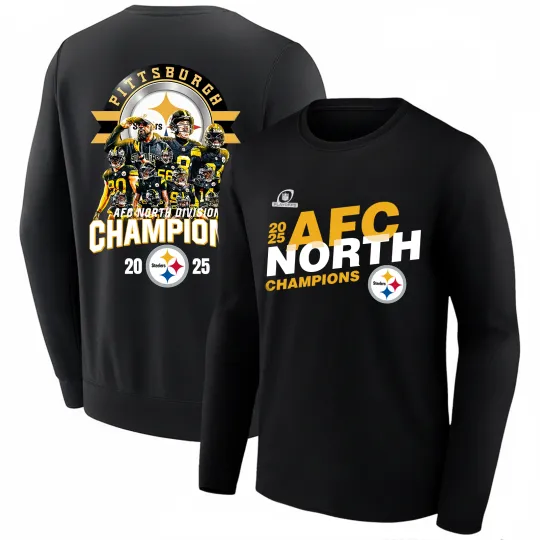 Discover Pittsburgh Steeler 2025 AFC North Division Champions Two Long Sleeve, Full size