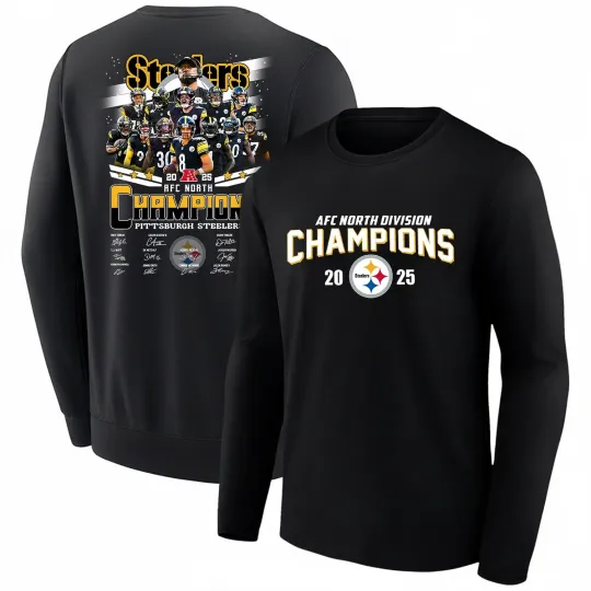 Discover Pittsburgh Steeler 2025 AFC North Division Champions Two Long Sleeve