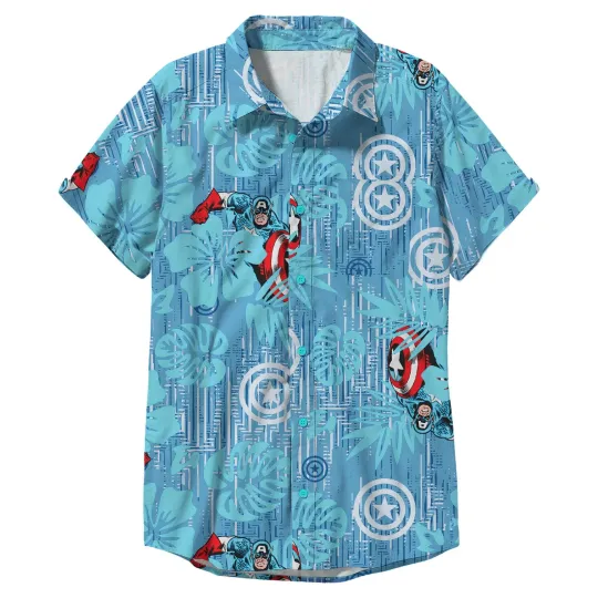 Discover Disney Marvel Captain America Blue Hawaiian Shirt