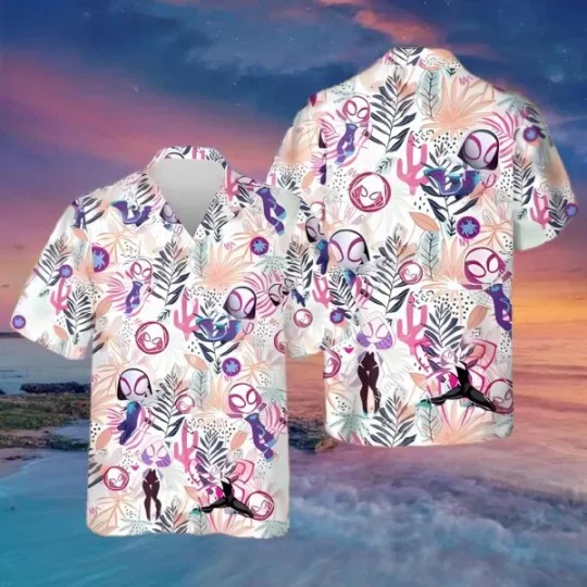 Discover Disney Marvel Spider Gwen Stacy Aesthetic Floral White Hawaiian Shirt